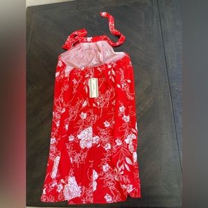 Red Floral tie around neck dress with tags on